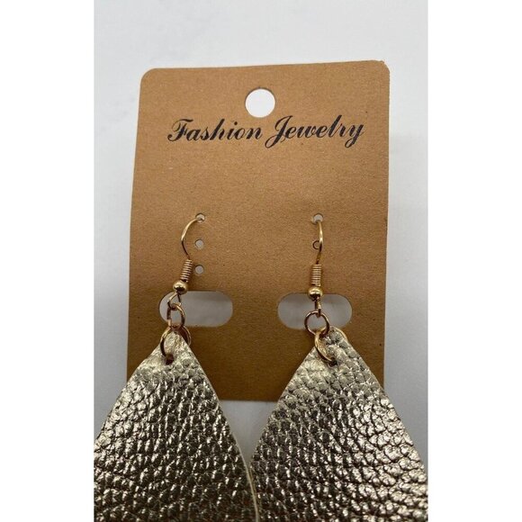 Fashion Jewelry Womens Tear Drop Metallic Leather Earrings Gold Tone Fishnet Hoo - Picture 5 of 7